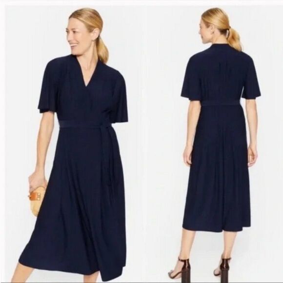 J. McLaughlin Shilow Jersey V-Neck Flutter Sleeve Pleated A-Line Midi Dr… - Picture 1 of 7